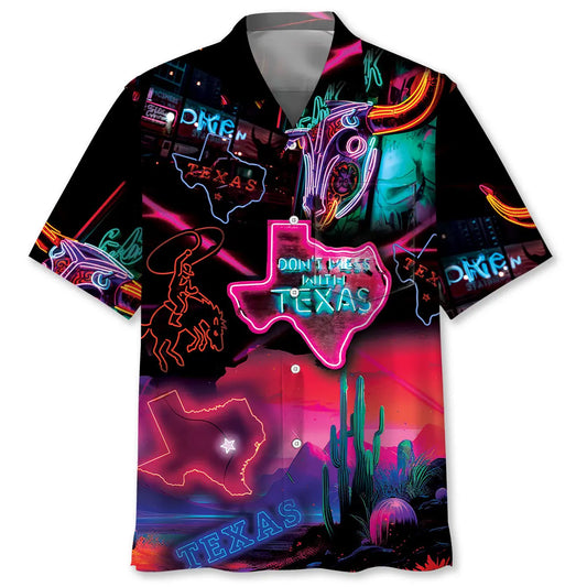 Texas Lone Star Neon Pocket Hawaiian Shirt For Tropical Holiday And Comfortable Travel Wear