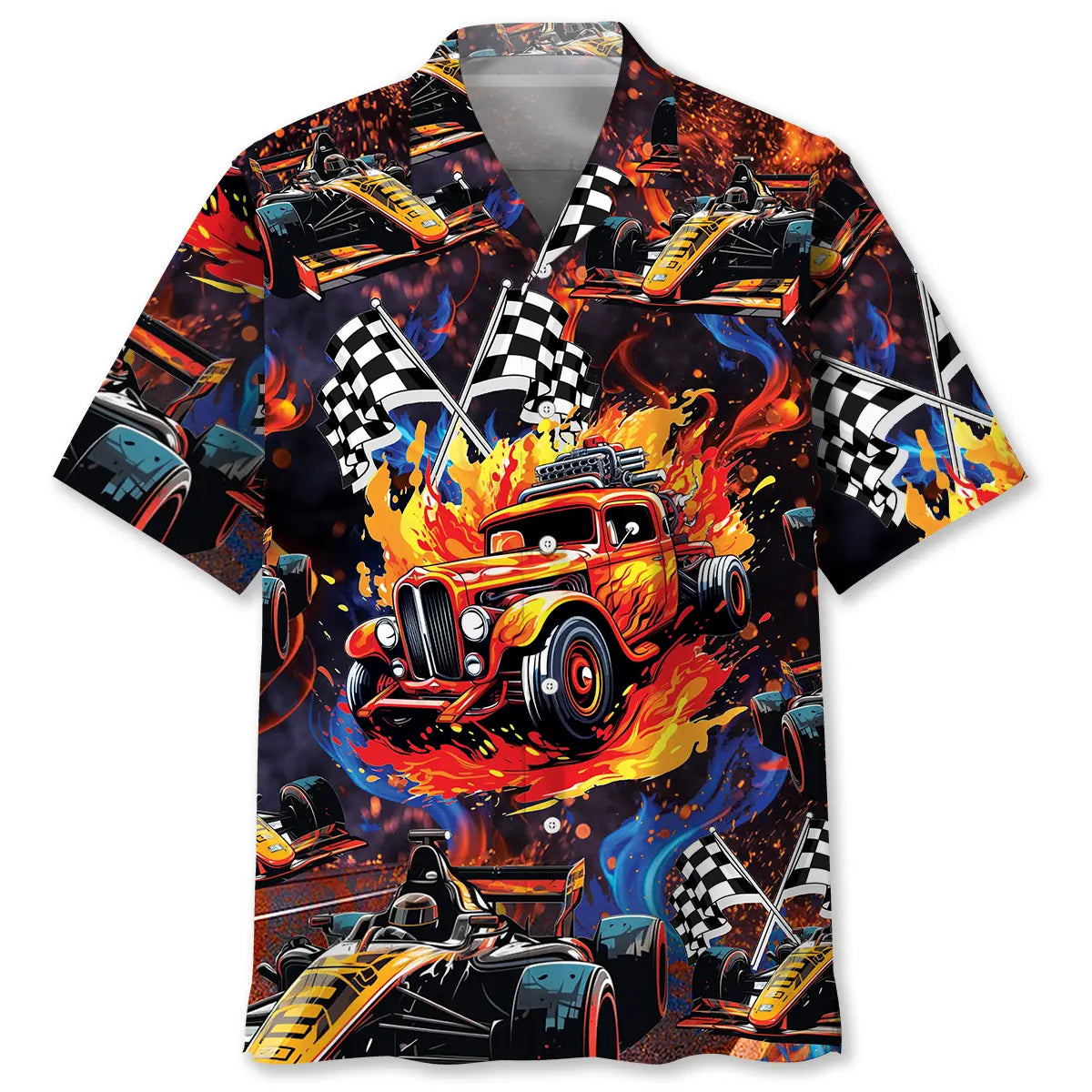 Drag Racing Hot Rod Motorsport Hawaiian Shirt For Summer Vacation, Beach Travel, And Casual Wear