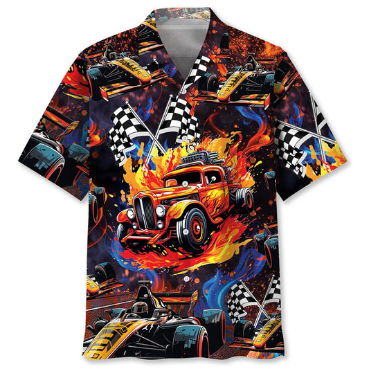 Drag Racing Hot Rod Motorsport Hawaiian Shirt For Summer Vacation, Beach Travel, And Casual Wear
