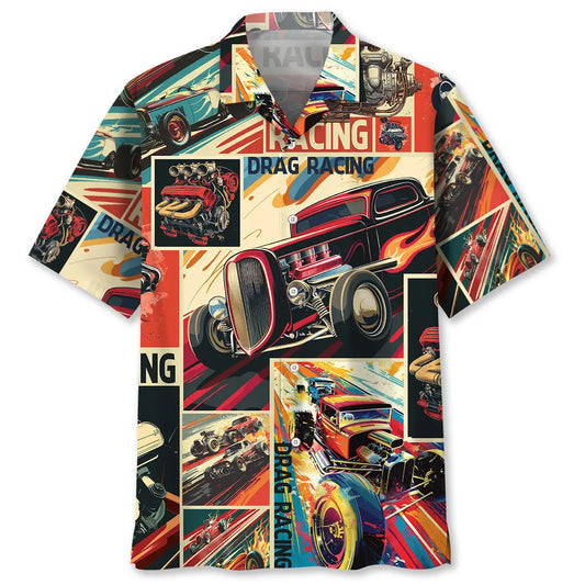 Retro Drag Racing Magazine Hawaiian Shirt For Road Trip Adventures, Resort Days, And Comfortable Everyday Wear