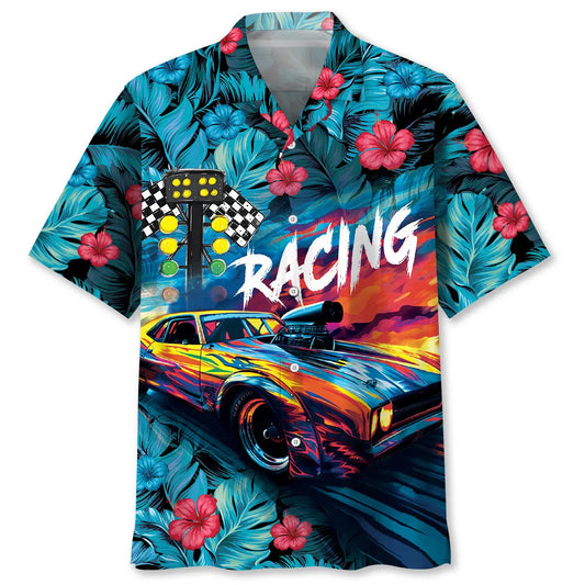 Tropical Drag Racing Hawaiian Shirt For Road Trip Adventures, Resort Days, And Comfortable Everyday Wear