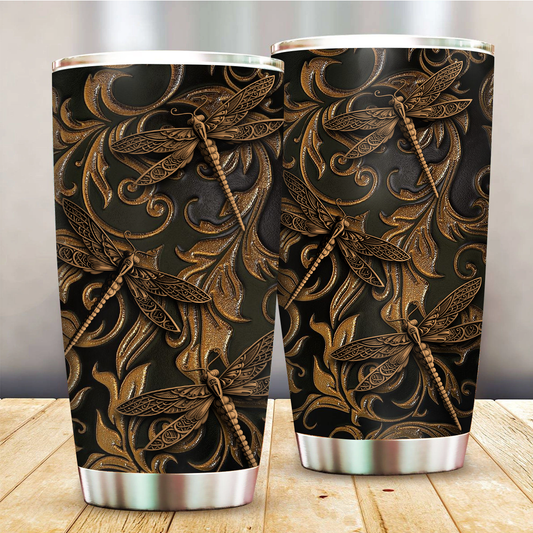 Dragonfly Wood Black 20 Oz Tumbler For Coffee Travel And Daily Drinks