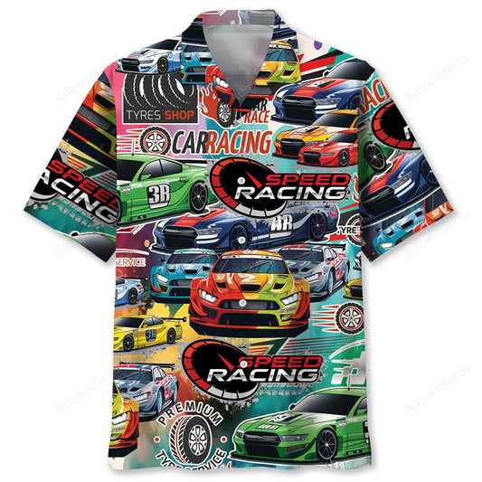Drift Car Racing Hawaiian Shirt For Summer Vacation, Beach Travel, And Casual Wear