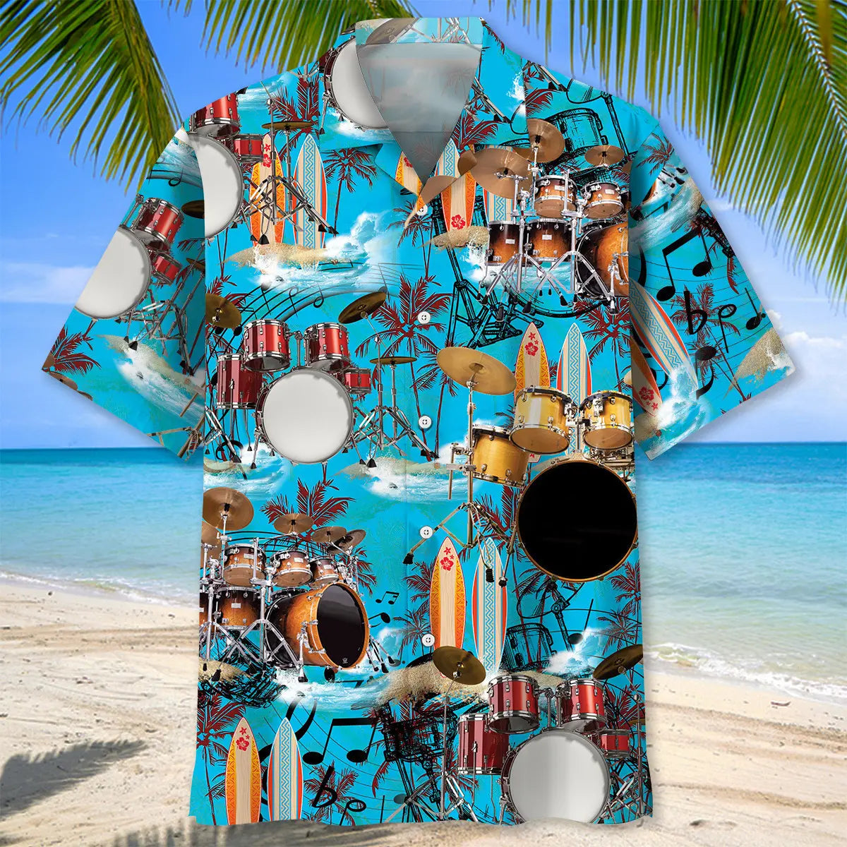Drum Beach Hawaiian Shirt For Coastal Travel, Casual Events, And Comfortable Summer Wear