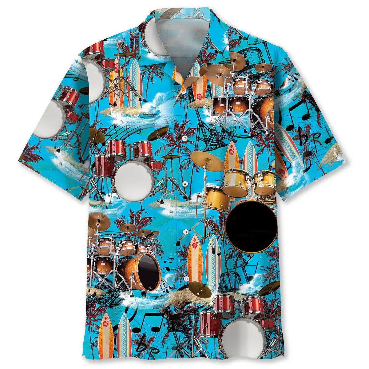 Drum Beach Hawaiian Shirt For Coastal Travel, Casual Events, And Comfortable Summer Wear