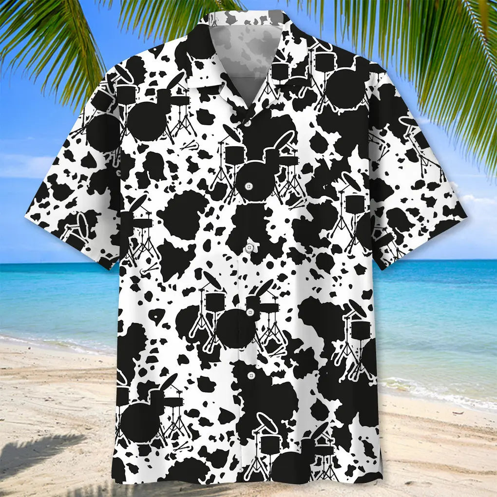 Drum Black Hawaiian Shirt For Festival Travel, Beach Gatherings, And Relaxed Summer Style