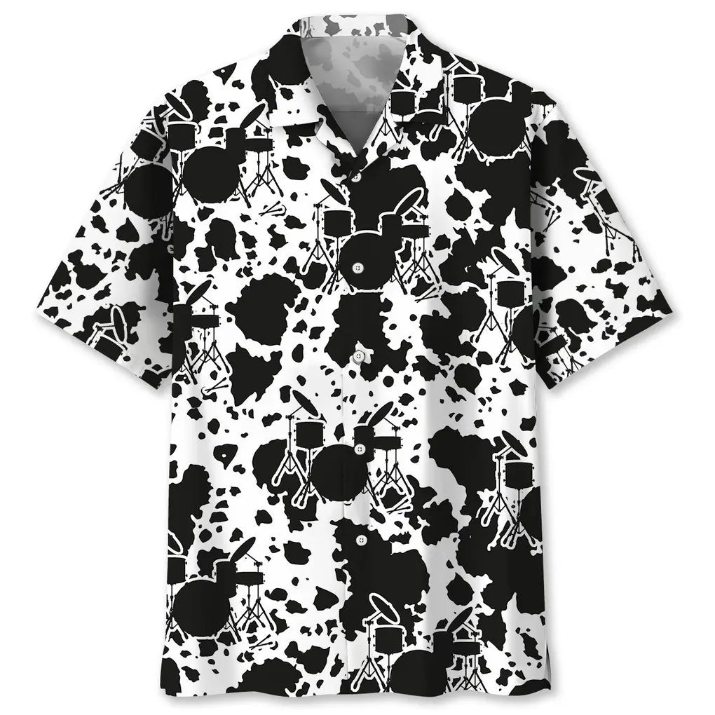 Drum Black Hawaiian Shirt For Festival Travel, Beach Gatherings, And Relaxed Summer Style