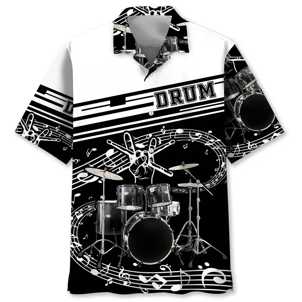 Drum Black White Hawaiian Shirt For Beach Days, Summer Outings, And Thoughtful Gift Giving