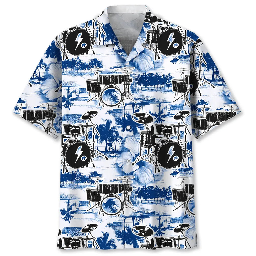 Drum Blue Nature Hawaiian Shirt For Beach Days, Summer Outings, And Thoughtful Gift Giving