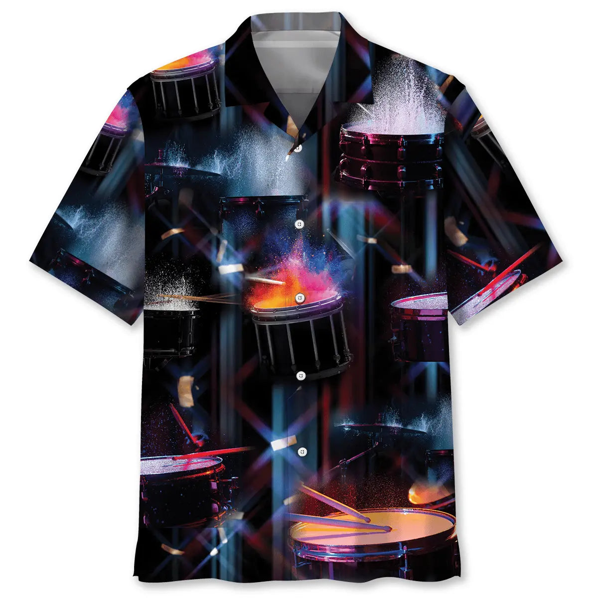 Colorful Drum Hawaiian Shirt For Resort Trips, Coastal Parties, And Warm Weather Style