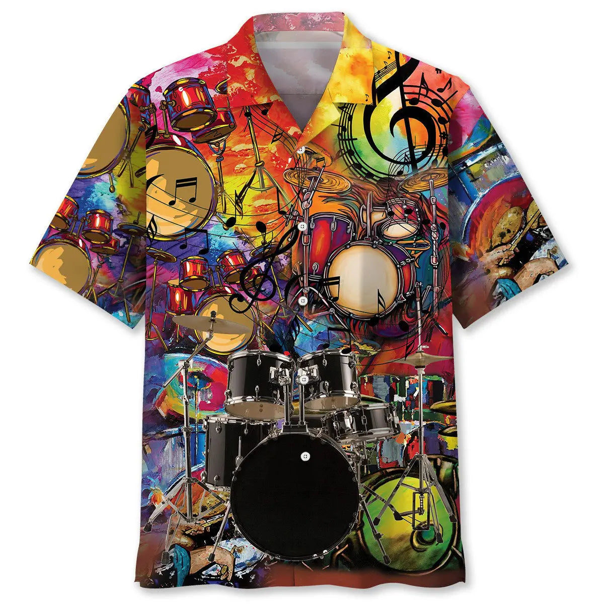 Colorful Drum Hawaiian Shirt For Resort Trips, Coastal Parties, And Warm Weather Style