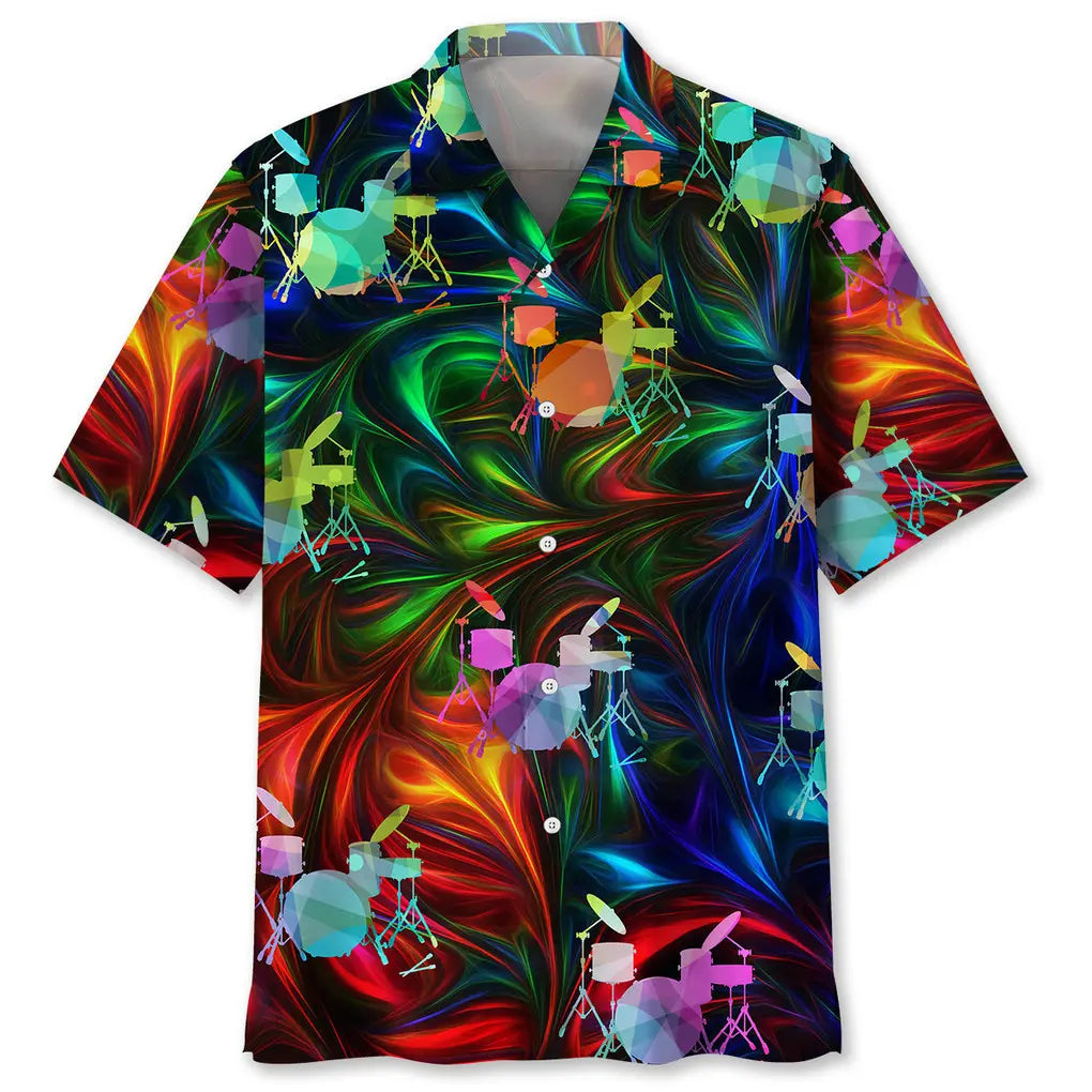 Colorful Drum Hawaiian Shirt For Beach Days, Summer Outings, And Thoughtful Gift Giving