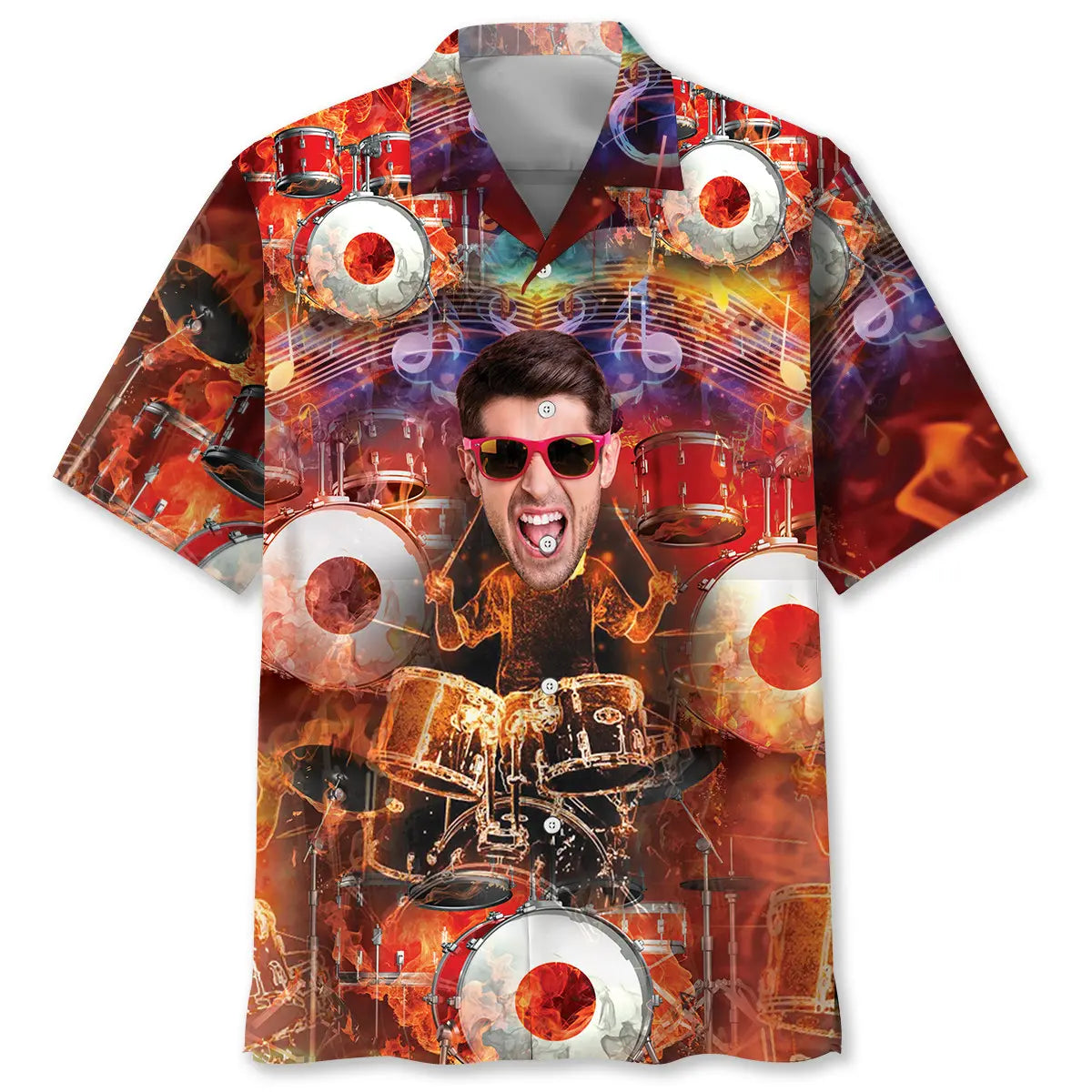 Drum Fire Personalized Photo Hawaiian Shirt For Concert Lovers, Tropical Holidays, And Thoughtful Gift Giving