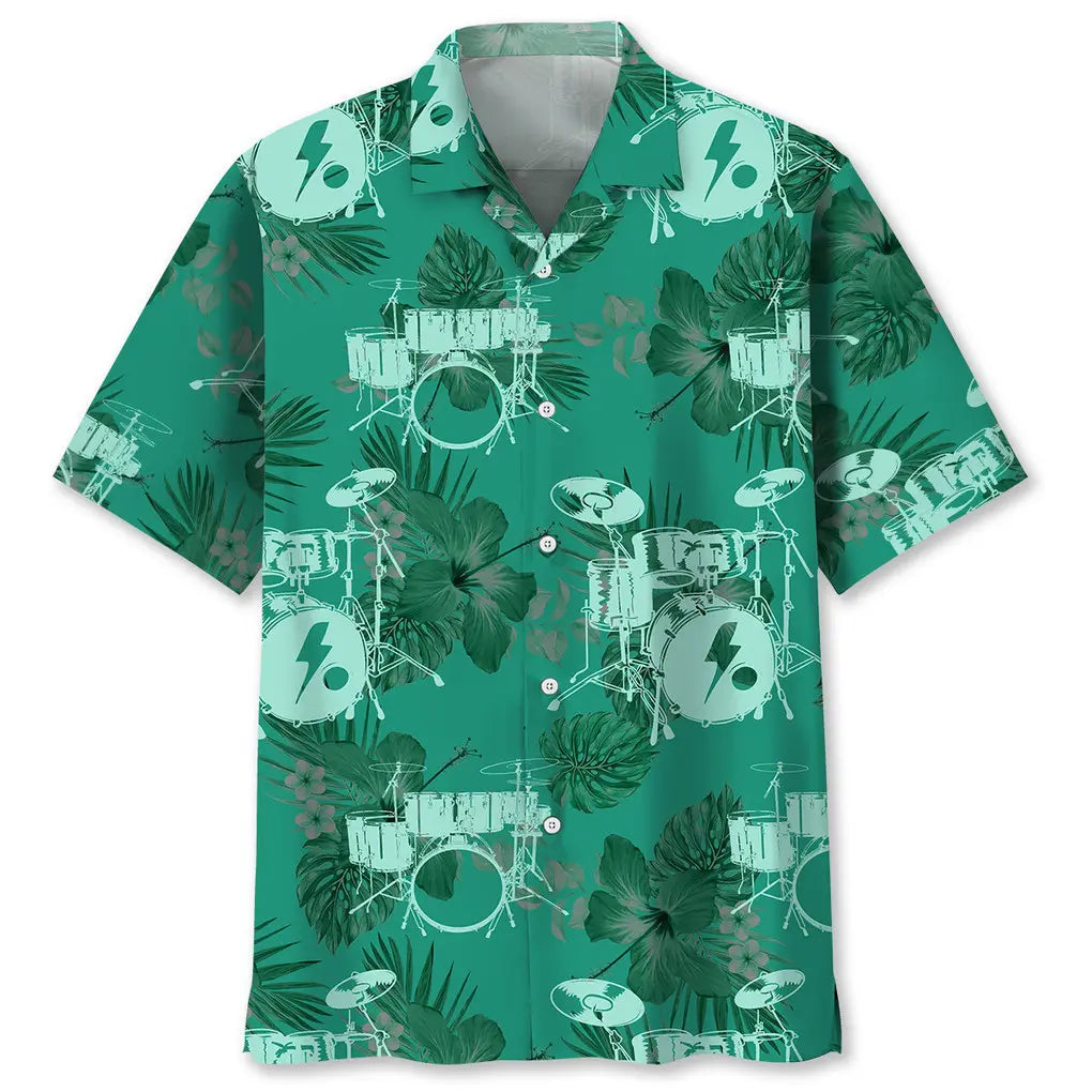 Drum Kelly Green Hawaiian Shirt For Island Vacations, Resort Wear, And Relaxed Seasonal Style