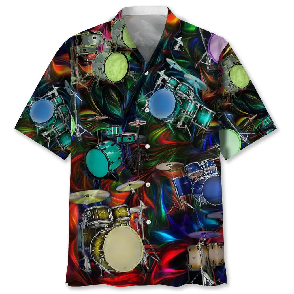 Drum Light Hawaiian Shirt For Creative Performers, Coastal Trips, And Casual Everyday Wear