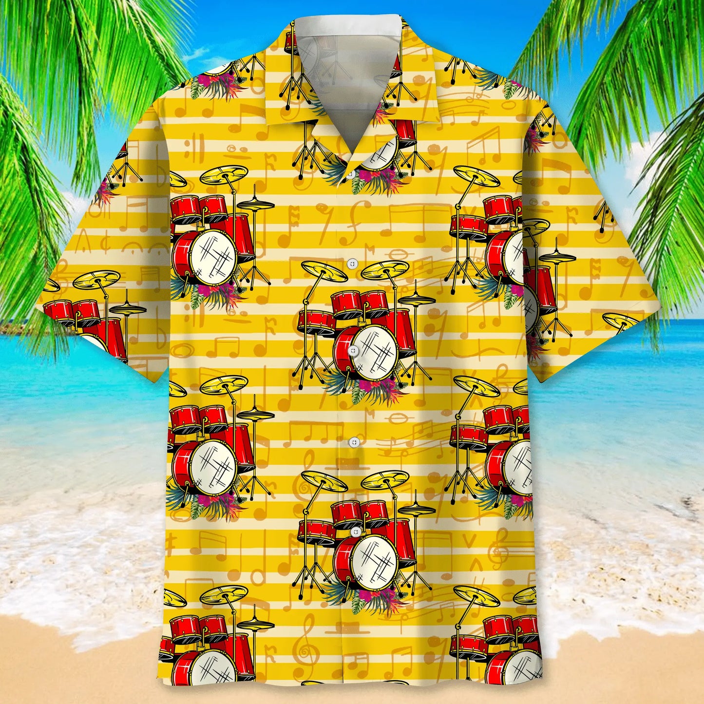 Drum Music Hawaiian Shirt For Island Vacations, Resort Wear, And Relaxed Seasonal Style
