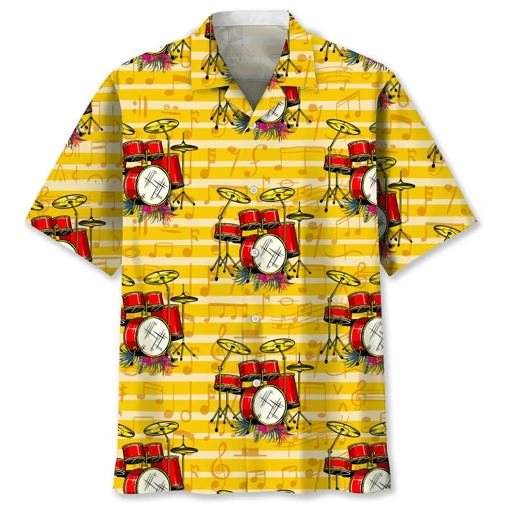 Drum Music Hawaiian Shirt For Island Vacations, Resort Wear, And Relaxed Seasonal Style