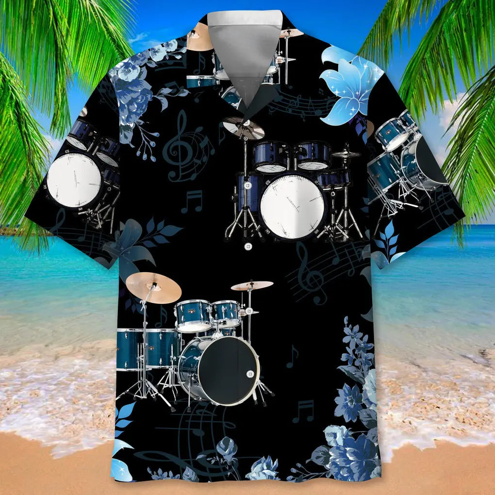 Floral Drum Nature Hawaiian Shirt For Music Fans, Resort Parties, And Warm Weather Events