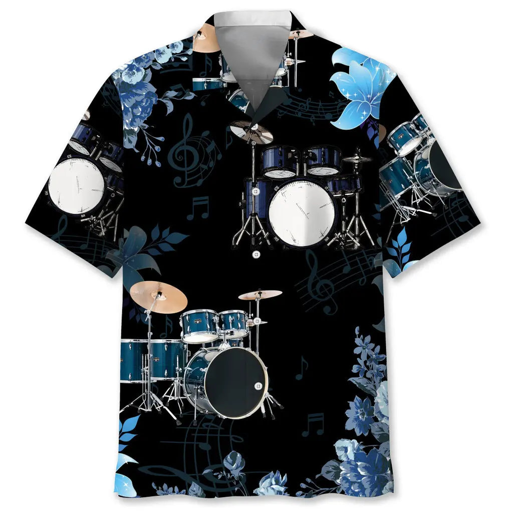Floral Drum Nature Hawaiian Shirt For Music Fans, Resort Parties, And Warm Weather Events