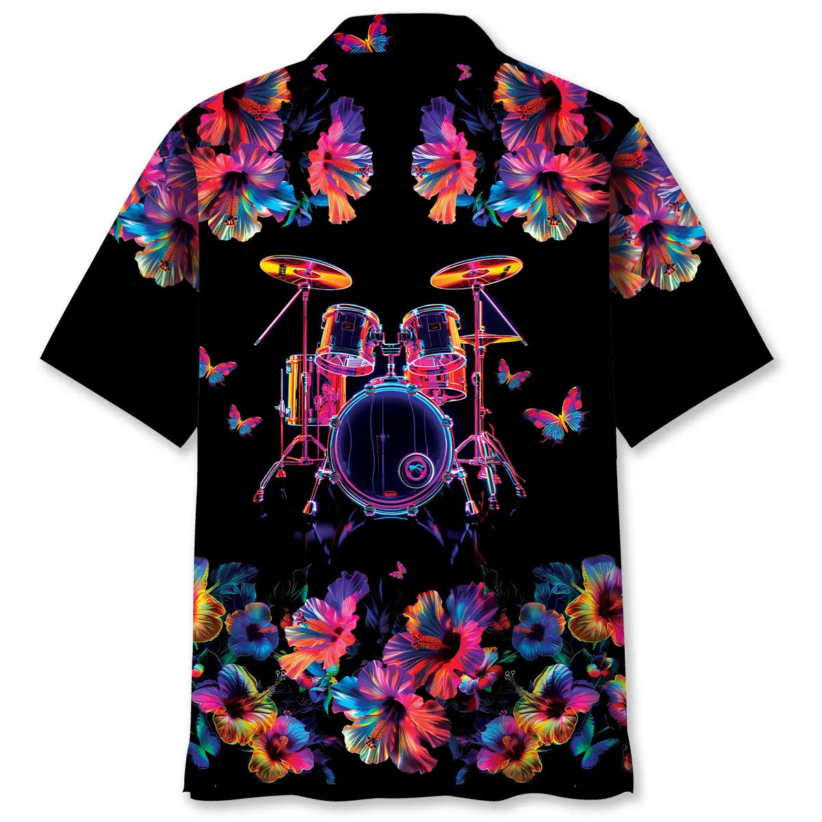 Neon Floral Drum Hibiscus Hawaiian Shirt For Resort Trips, Coastal Parties, And Warm Weather Style