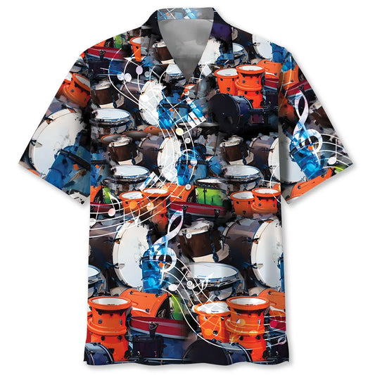 Drum Set Mix Hawaiian Shirt For Festival Travel, Beach Gatherings, And Relaxed Summer Style