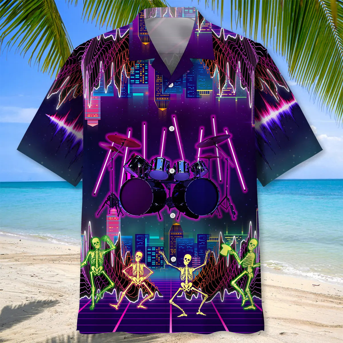 Drum Skeleton Hawaiian Shirt For Music Fans, Resort Parties, And Warm Weather Events