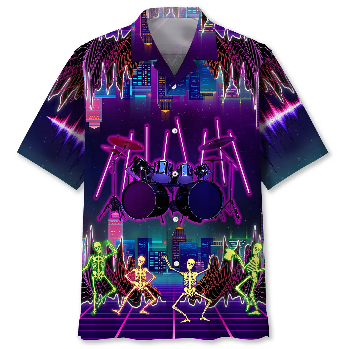 Drum Skeleton Hawaiian Shirt For Music Fans, Resort Parties, And Warm Weather Events
