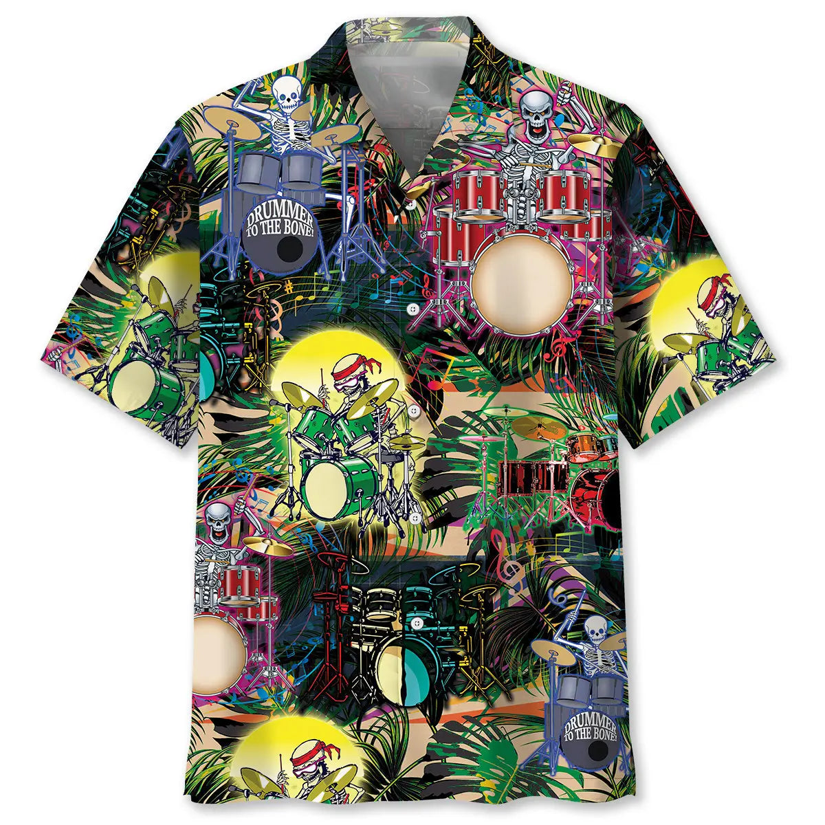 Drum Skeleton Hawaiian Shirt For Music Fans, Resort Parties, And Warm Weather Events