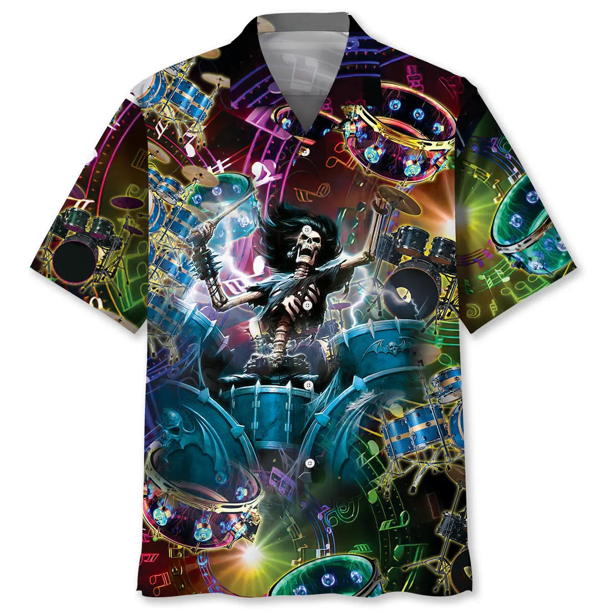 Drum Skull Hawaiian Shirt For Concert Lovers, Tropical Holidays, And Thoughtful Gift Giving