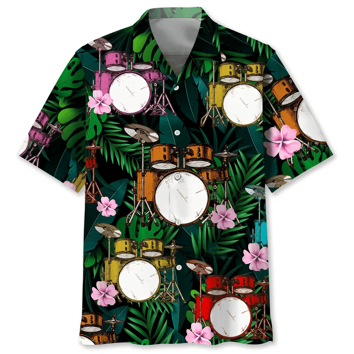 Tropical Drum Hawaiian Shirt For Island Vacations, Resort Wear, And Relaxed Seasonal Style