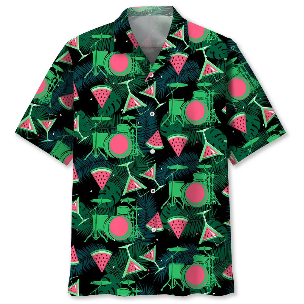 Drum Watermelon Hawaiian Shirt For Creative Performers, Coastal Trips, And Casual Everyday Wear
