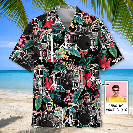 Tropical Drummer Personalized Photo Hawaiian Shirt For Beach Days, Summer Outings, And Thoughtful Gift Giving