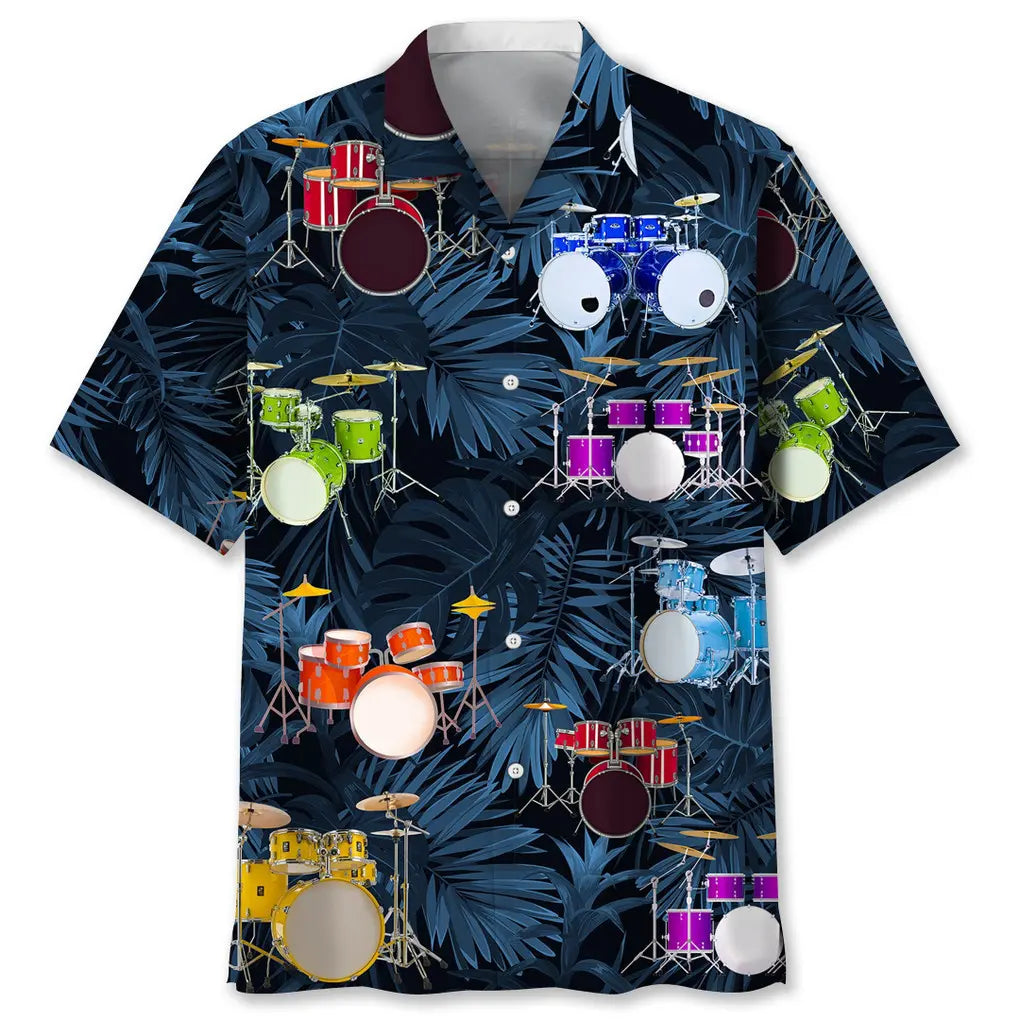 Tropical Drums Hawaiian Shirt For Music Fans, Resort Parties, And Warm Weather Events