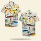 Island Duck Kayak Boat Pattern Aloha Hawaiian Shirt For Summer Vacation, Beach Travel, And Casual Wear