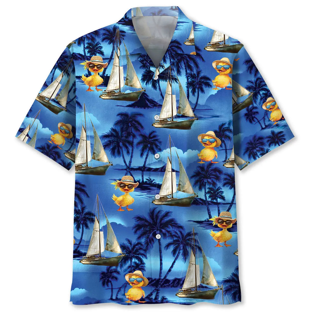 Vintage Duck Sailboat Hawaiian Shirt For Summer Vacation, Beach Travel, And Casual Wear