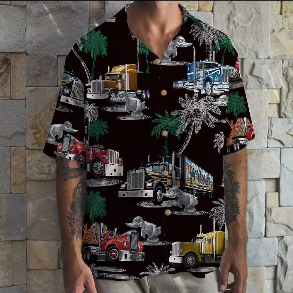 Island Duck Truck Pattern Aloha Hawaiian Shirt For Resort Trips, Coastal Parties, And Warm Weather Style