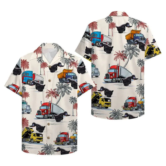 Island Duck Truck Pattern Aloha Hawaiian Shirt For Summer Vacation, Beach Travel, And Casual Wear