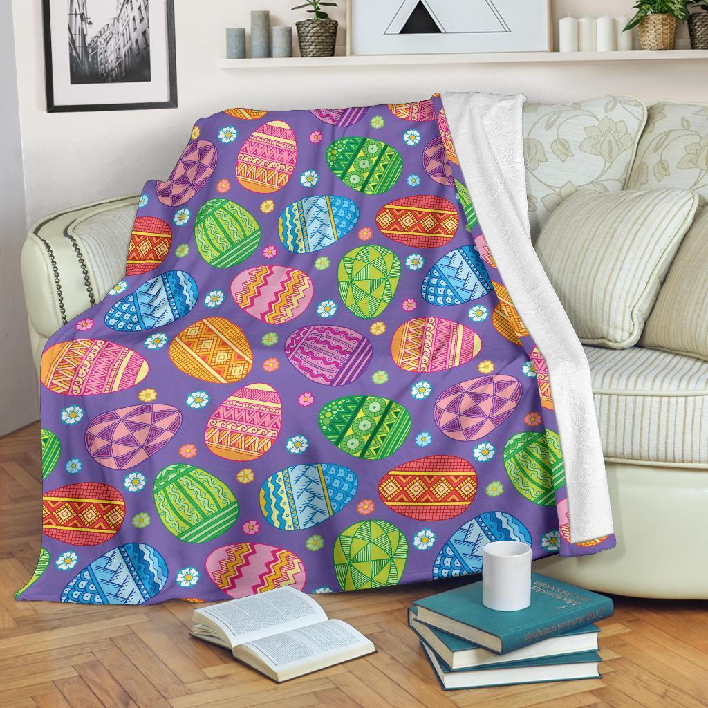Colorful Easter Egg Pattern Flannel Blanket For Cozy Bedroom Sofa Decor