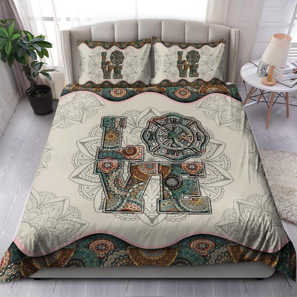 Firefighter Mandala Love Bedding Cover For Firefighter Bedroom Decor