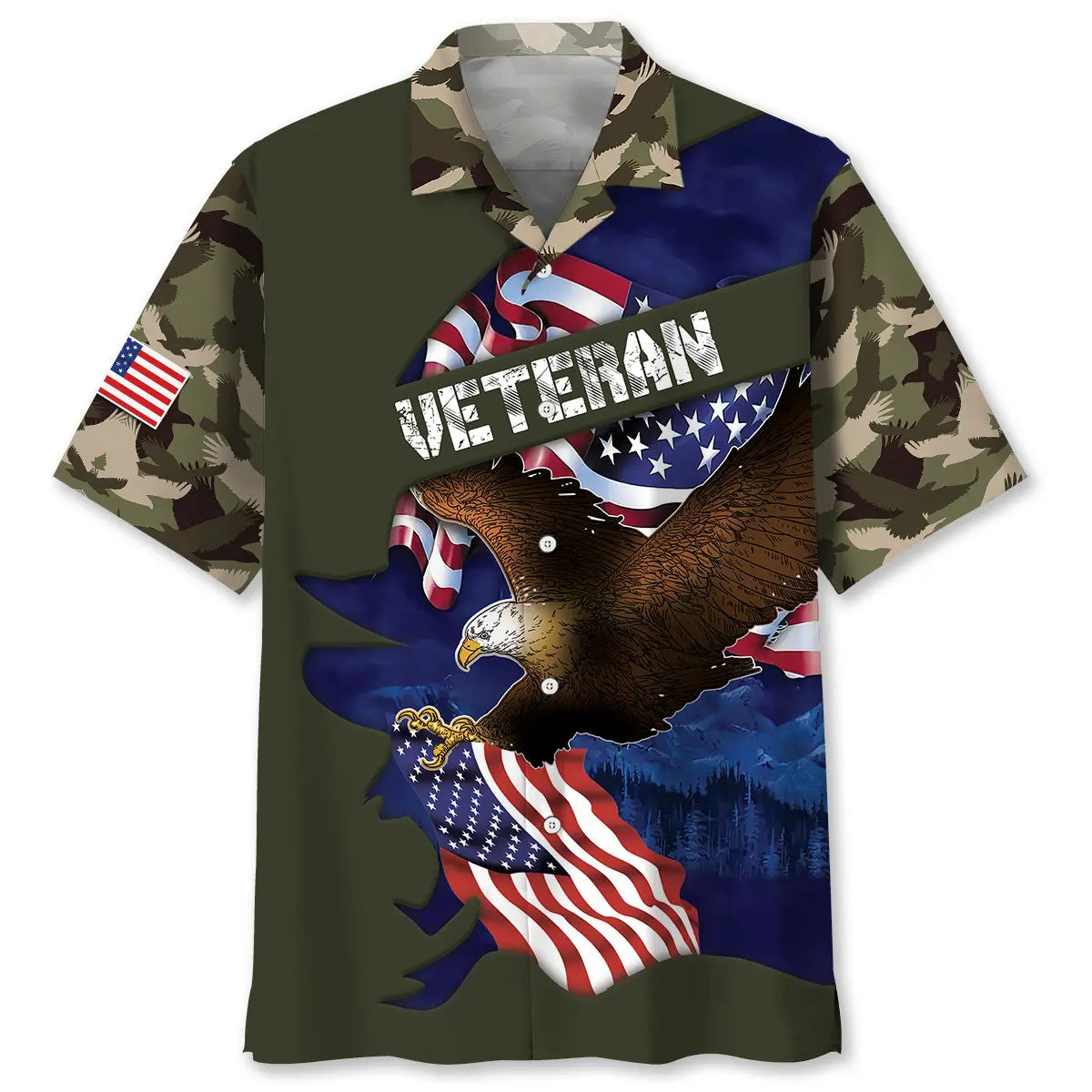 Patriotic Eagle Camouflage Hawaiian Shirt For Holiday Gatherings, Coastal Trips, And Proud Seasonal Style