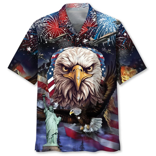 Patriotic Eagle Hawaiian Shirt For Holiday Gatherings, Coastal Trips, And Proud Seasonal Style