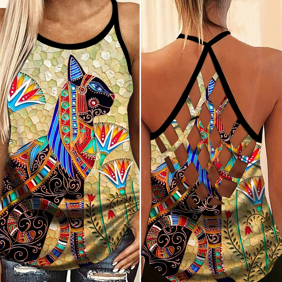 Egypt Cats Luxury Hollow Tank Top For Yoga Workouts And Casual Wear