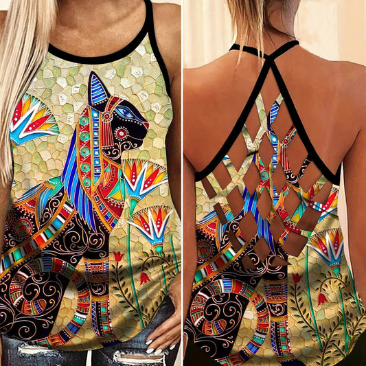 Egypt Cats Luxury Hollow Tank Top For Yoga Workouts And Casual Wear