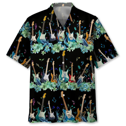Electric Guitar Hawaiian Shirt For Festival Travel, Beach Gatherings, And Relaxed Summer Style