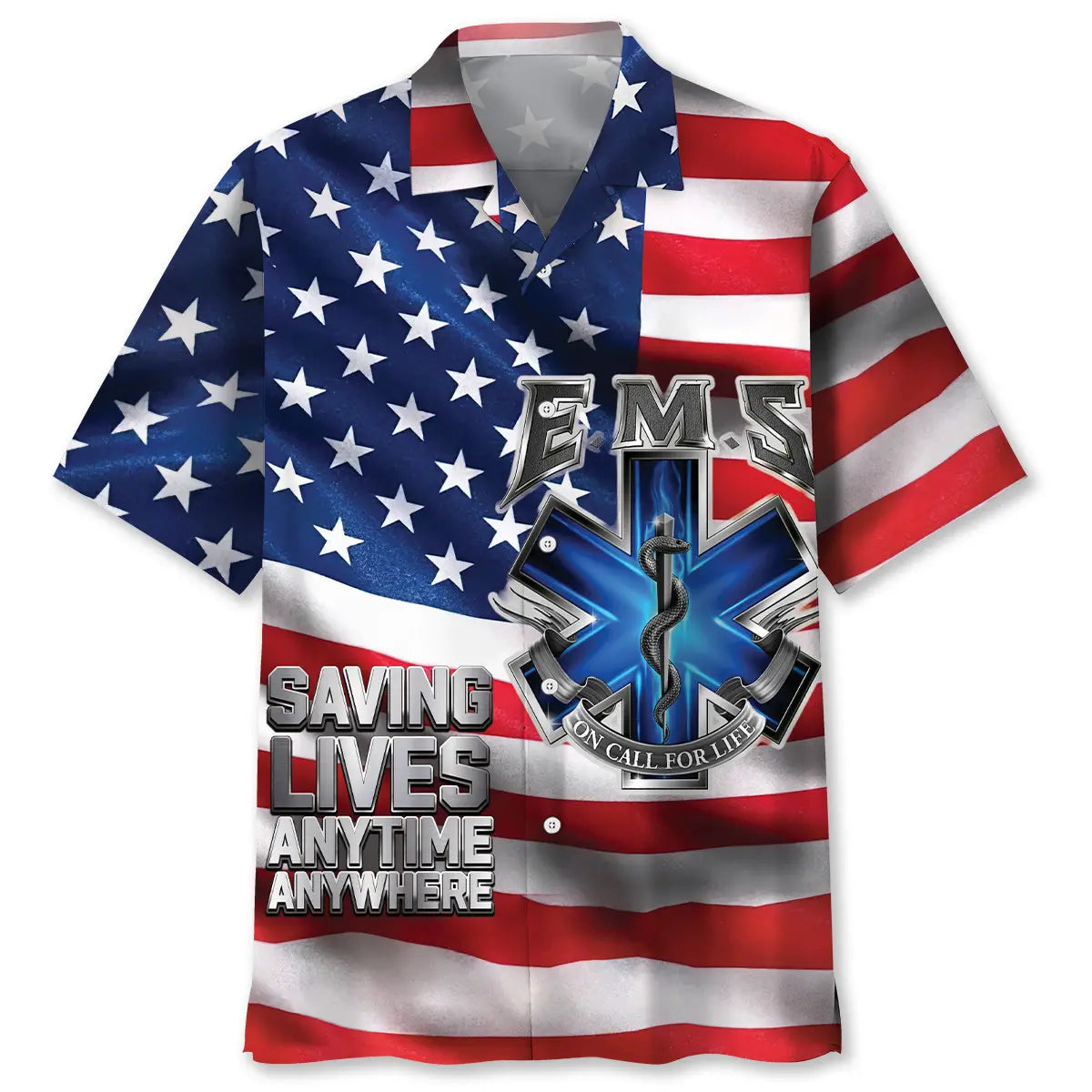American EMS Flag Hawaiian Shirt For Beach Days, Summer Outings, And Thoughtful Gift Giving