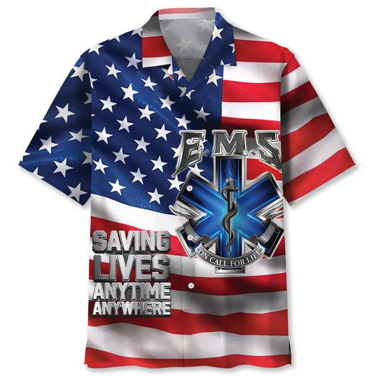American EMS Flag Hawaiian Shirt For Beach Days, Summer Outings, And Thoughtful Gift Giving