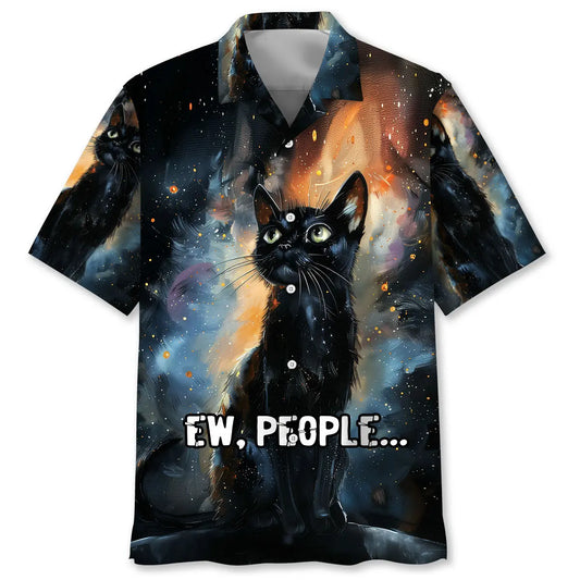 Black Cat Hawaiian Shirt For Nature Fans, Resort Trips, And Comfortable Warm Weather Wear