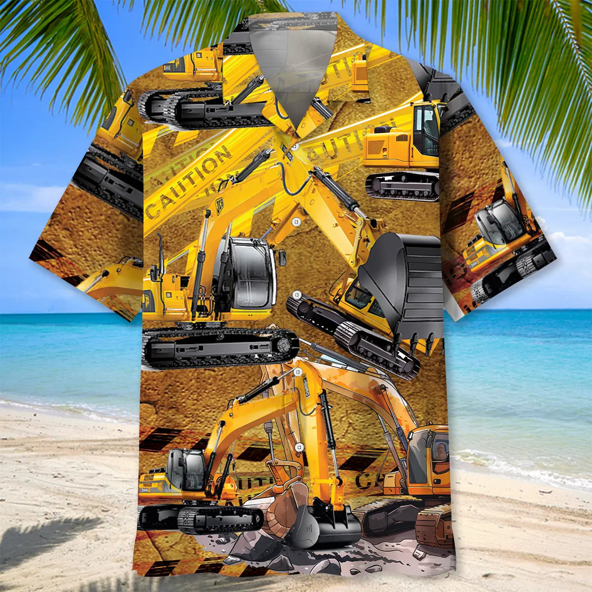 Excavator Caution Hawaiian Shirt For Resort Holiday And Daily Summer Wear