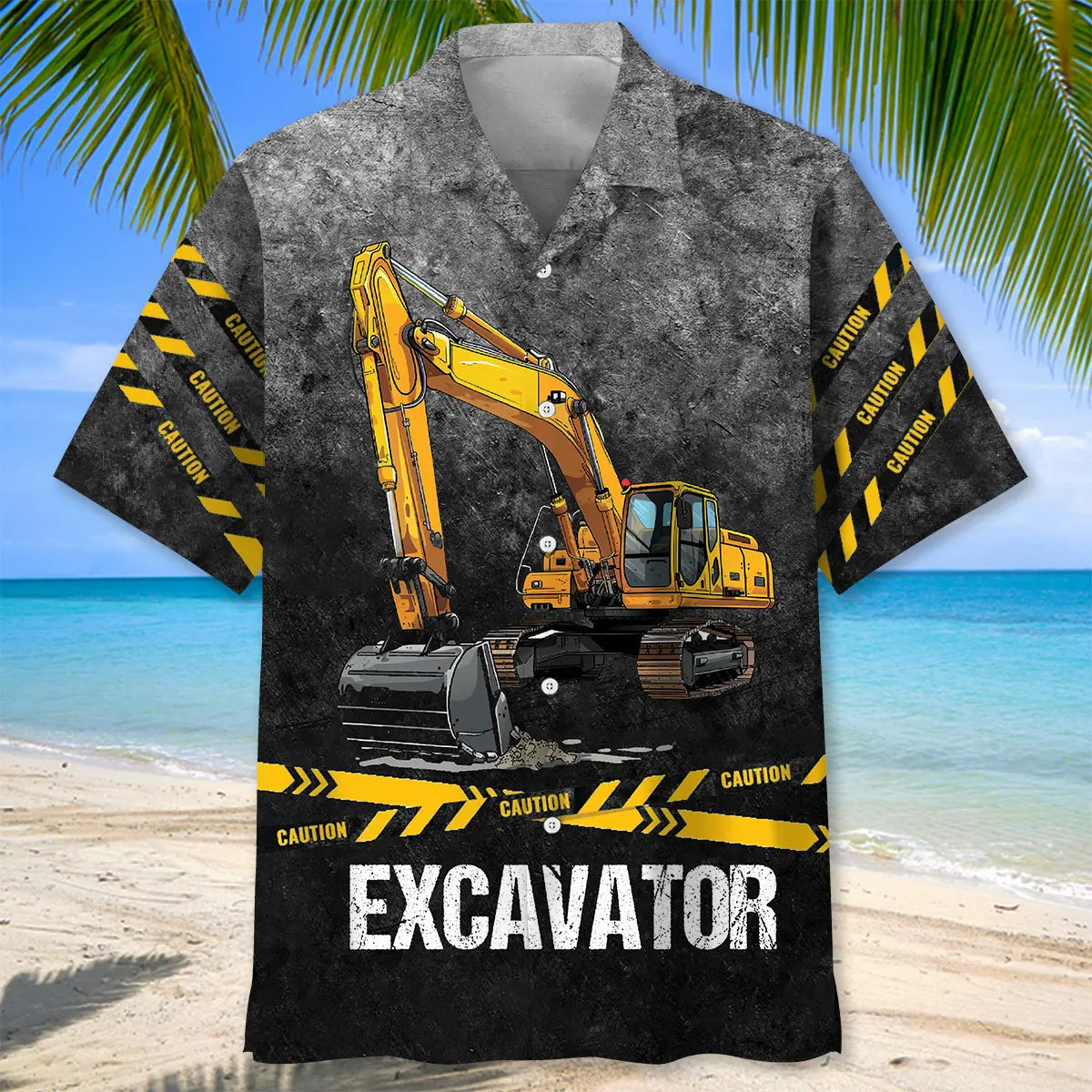 Excavator Safety Hawaiian Shirt For Summer Vacation, Weekend Escape, And Seasonal Wardrobe