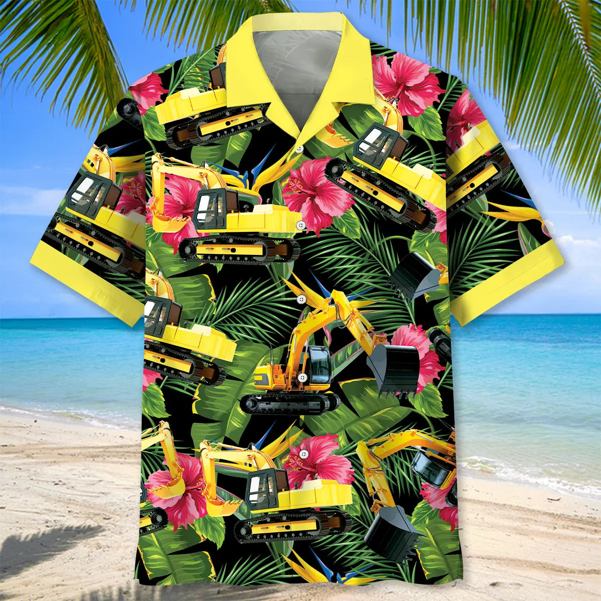 Excavator Tropical Hawaiian Shirt For Beachside Event And Comfortable Travel Wear